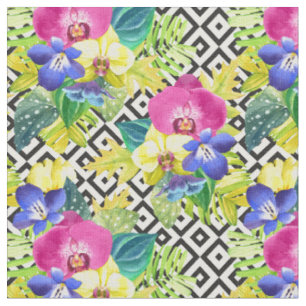 Tissu Bégonia et palmettes d'orchidée