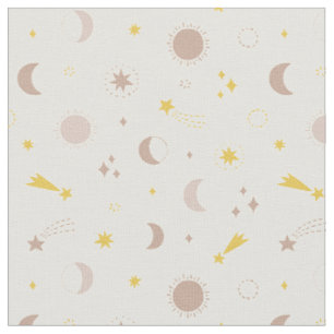 Tissu Belle lune étoile soleil sur la crème