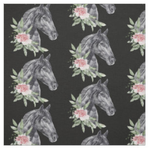 Tissu Belle tête de cheval noir Portrait d'aquarelle