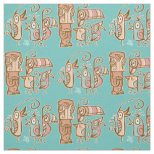 Tissu Big Eyes Tiki avec des oiseaux