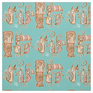 Tissu Big Eyes Tiki avec des oiseaux