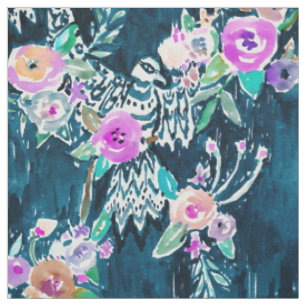 Tissu Bird of Hey Floral Motif aquarelle