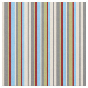 Tissu Bisque, Gris, Khaki, Rouge & Ciel clair Lignes Ble