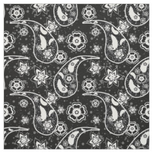 Tissu Black Floral Paisley Motif Design Textile