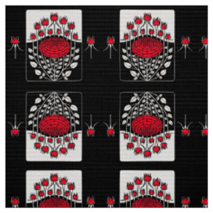 Tissu BLACK WHITE RED ROSES ,ROSEBUDS Art Nouveau Floral