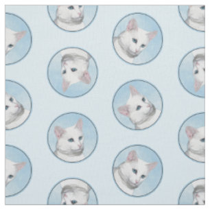 Tissu Blanc Chat Portrait Peinture Cute Art Original