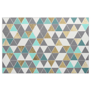 Tissu Blanc gris moderne Teal et triangles d'or de Faux