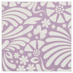 Tissu Blanc & Lavande Floral Motif baroque