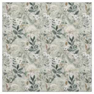 Tissu Blanc Rustique Botanique Floral Bohème Vintage
