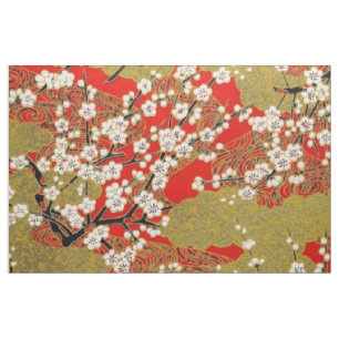 Tissu Blanc Sakura Fine Motif japonaise Vintage