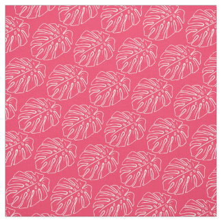 Tissu Blanc Tropical Leaf Motif Sur Coton Candy Rose