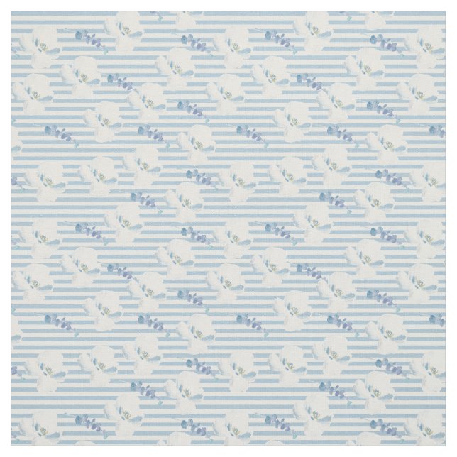 Tissu Bleu blanc Flore d'Eucalyptus (Échantillon)