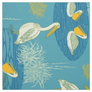 Tissu Bleu Blanc & Jaune Tons mignons Oiseaux Motif