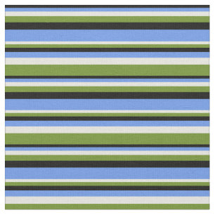 Tissu Bleu, Bleu de Cornouailles, Beige & Vert
