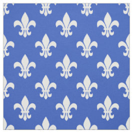 Tissu Bleu Cérulean, Fleur De Lis Blanc Motif