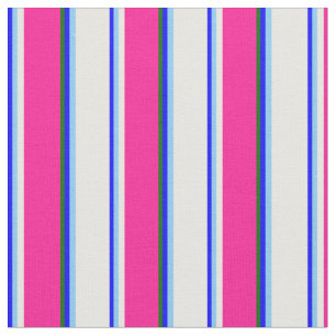 Tissu Bleu, Ciel clair, Blanc, Rose profond, Vert foncé