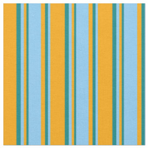 Tissu Bleu ciel clair, orange et rayures Turquoises