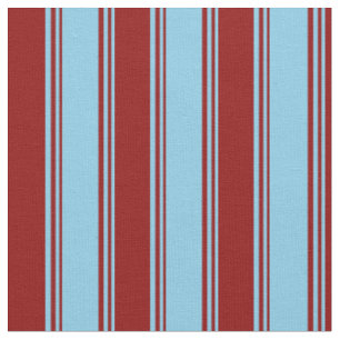 Tissu Bleu ciel et rayures rouge foncé