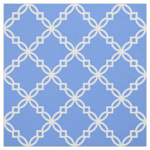 Tissu Bleu de Cornouailles, blanc, talrefoil marocain