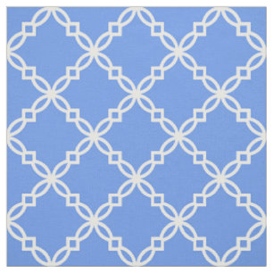 Tissu Bleu de Cornouailles, blanc, talrefoil marocain
