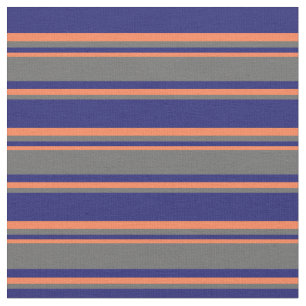 Tissu Bleu de minuit, gris de dim et bandes de corail