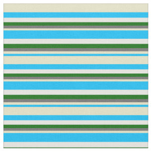 Tissu Bleu du ciel profond, Gray, Vert & Blanc