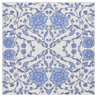 Tissu bleu et blanc fleuri
