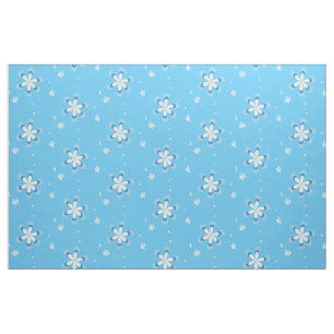Tissu Bleu et blanc marguerites avec centres or