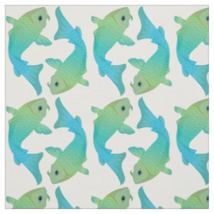 Tissu bleu et vert de poissons de Koi de Poissons