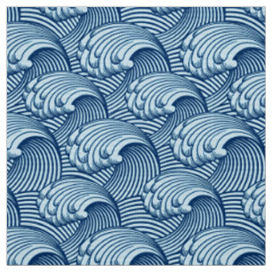 Tissu Bleu japonais vintage de vagues, de marine et de