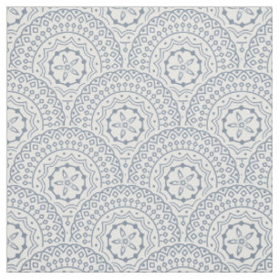 Tissu Bleu mandala vagues motif sur fond blanc
