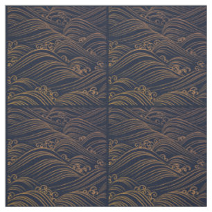 Tissu Bleu marine japonais de motif de vagues et brun