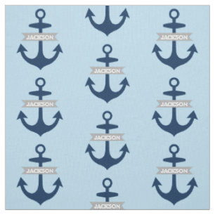 Tissu Bleu marine nautique Ancres de bateau personnalisé