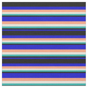 Tissu Bleu, Noir, Vert mer claire, Beige & Saumon clair
