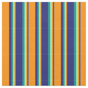 Tissu Bleu nuit, orange foncé, vert et cyan foncé