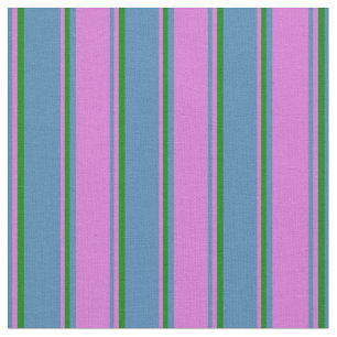 Tissu Bleu, orchidée et Motif vert de bandes
