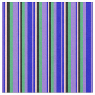 Tissu Bleu, rose, noir et vert de mer