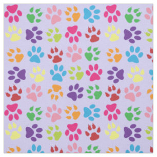 Tissu Bleu rose violet vert orange chien pattes chats ch