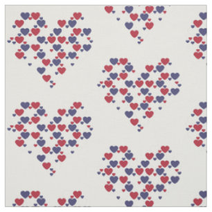 Tissu Bleu rouge blanc blanc Motif de coeur