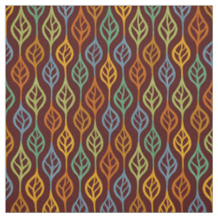 Tissu Bleu rouge orange vert Turquoise automne Feuilles 