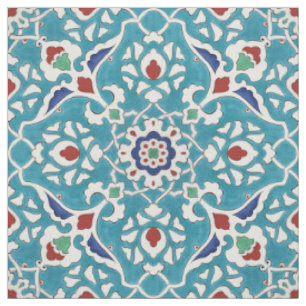 Tissu Bleu Rouge Vert Blanc Portugais Azulejo Motif