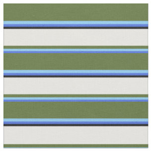 Tissu Bleu royal, bleu ciel, vert olive, blanc et noir