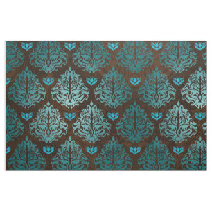 Tissu Bleu royal sur le rétro luxe Brown de damassé