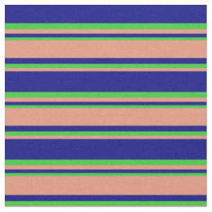 Tissu Bleu, Saumon foncé et Motif rayé vert citron