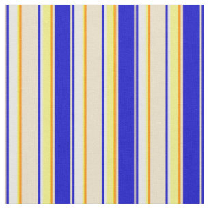 Tissu Bleu, Tan, Orange foncé, Jaune & Blanc Motif