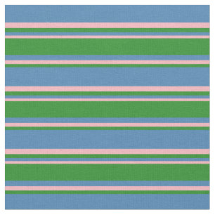 Tissu Bleu, vert de la forêt et rose clair rayures Motif