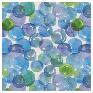 Tissu Bleu Vert pourpre Cercles Points Bulles Aquarelle