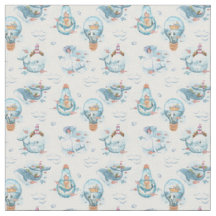 Bleu Whimsical Whale Nursery Fabric