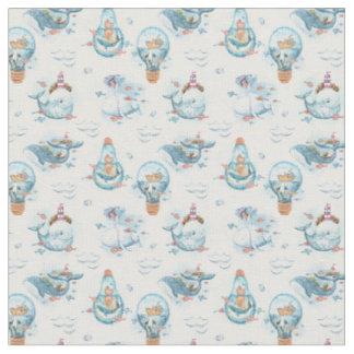 Tissu Bleu Whimsical Whale Nursery Fabric