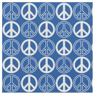Tissu Bleu White Peace Sign and Outlines Motif